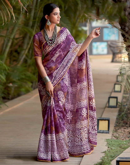 Purple Cotton Printed Saree