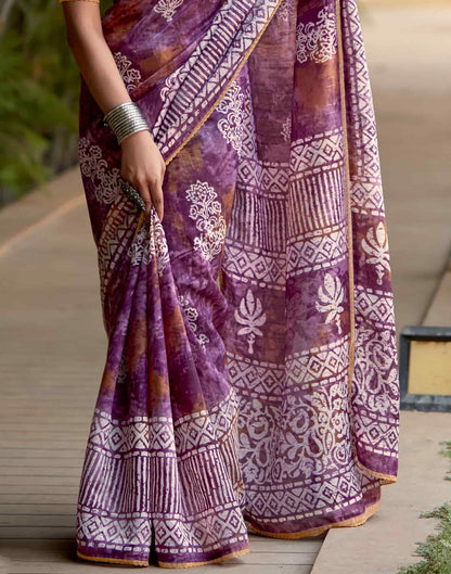 Purple Cotton Printed Saree