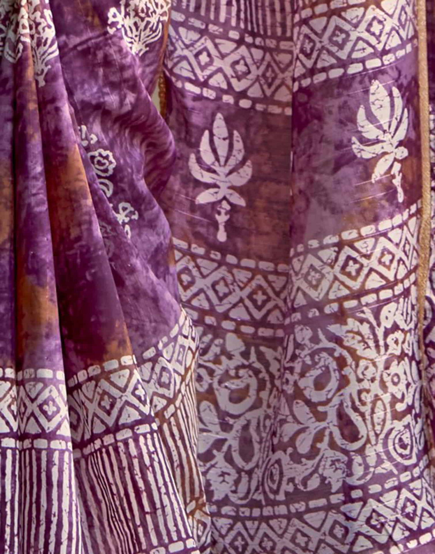 Purple Cotton Printed Saree