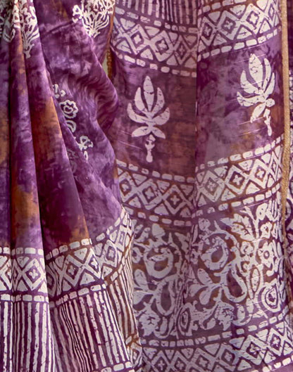 Purple Cotton Printed Saree