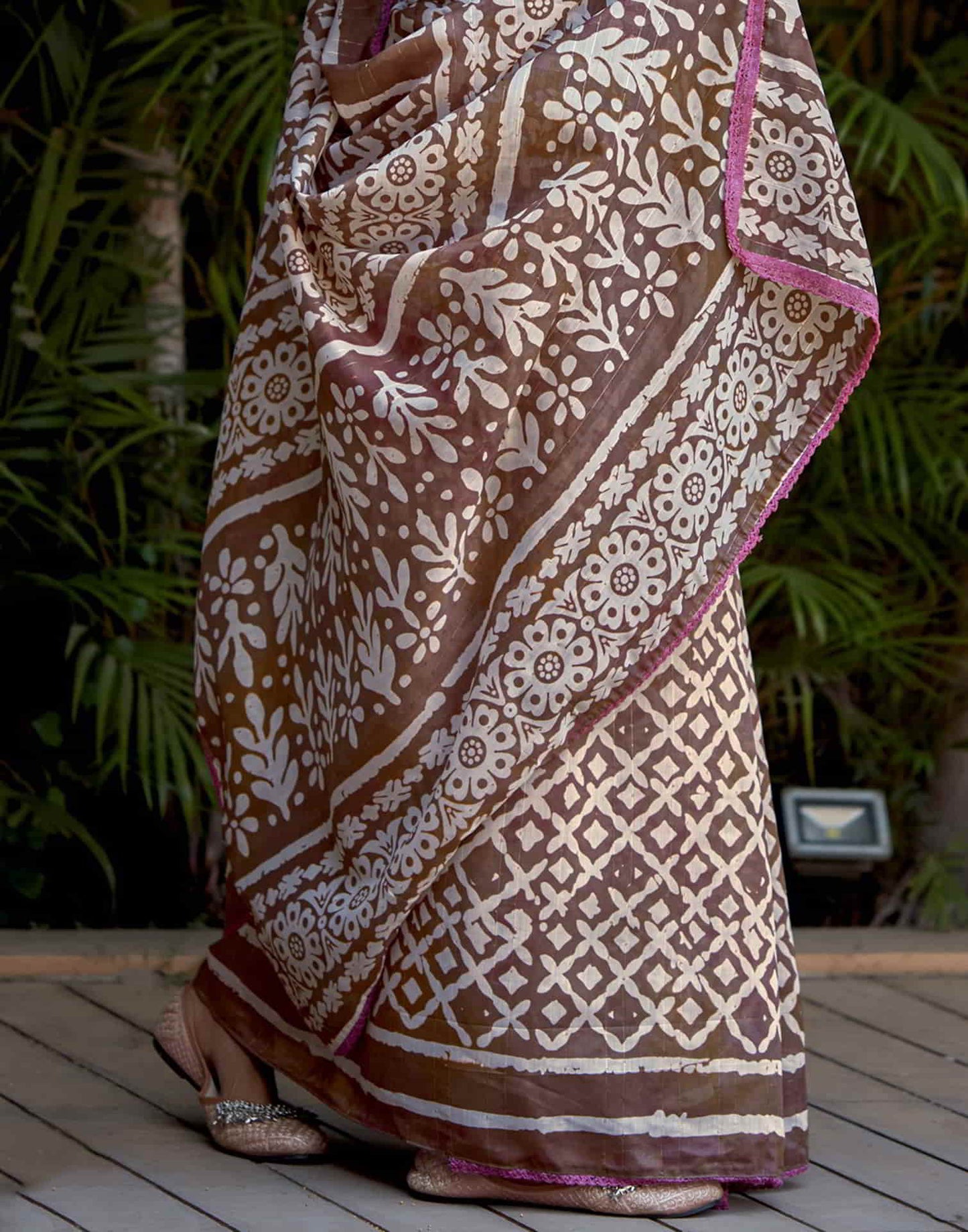 Brown Cotton Printed Saree