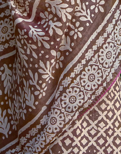 Brown Cotton Printed Saree