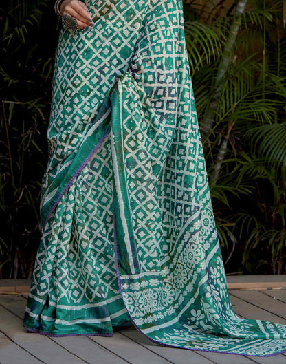 Turquoise Cotton Printed Saree