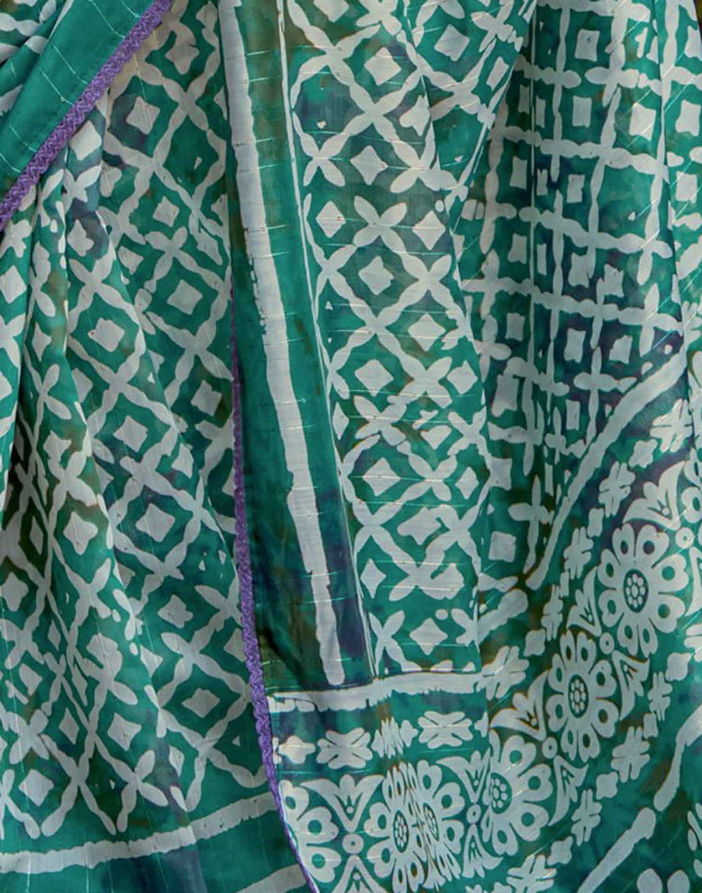 Turquoise Cotton Printed Saree