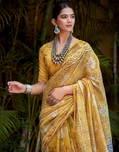 Yellow Cotton Printed Saree