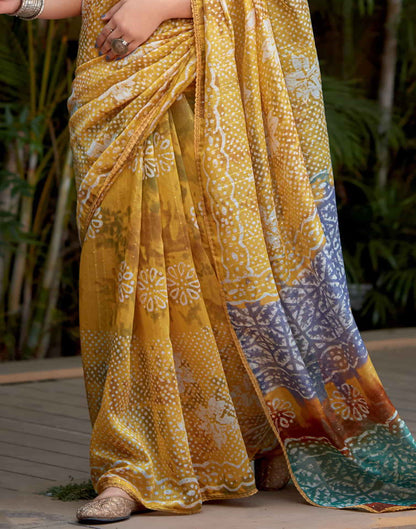 Yellow Cotton Printed Saree