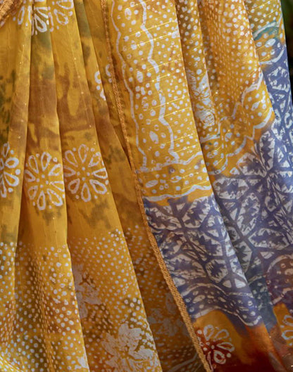 Yellow Cotton Printed Saree