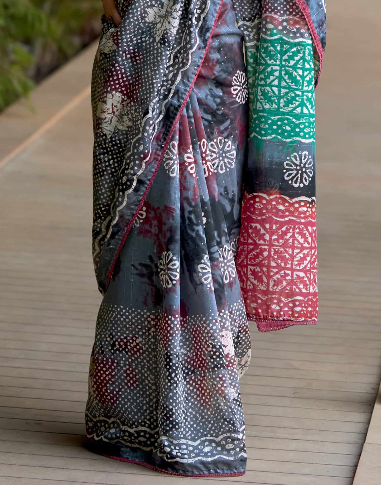 Grey Cotton Printed Saree
