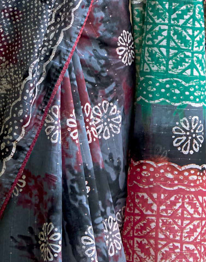 Grey Cotton Printed Saree