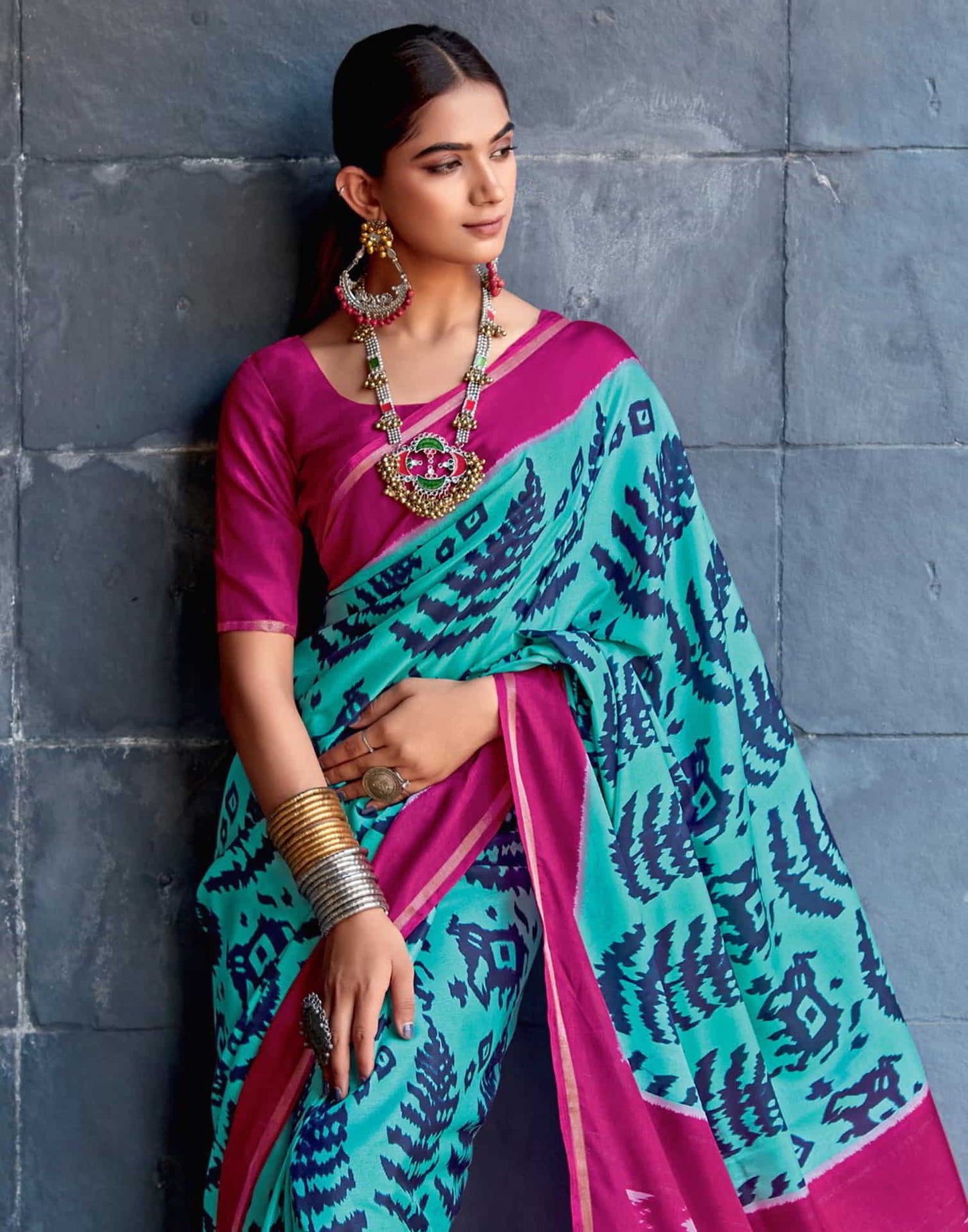 Pink Silk Printed Saree