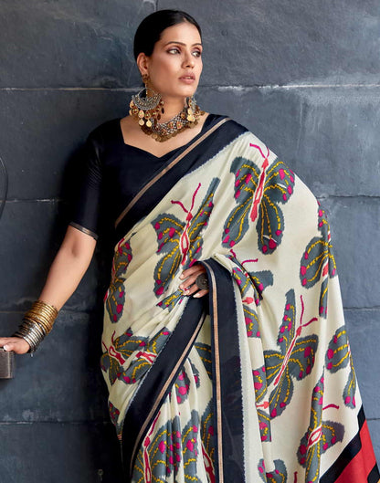 Cream Silk Printed Saree