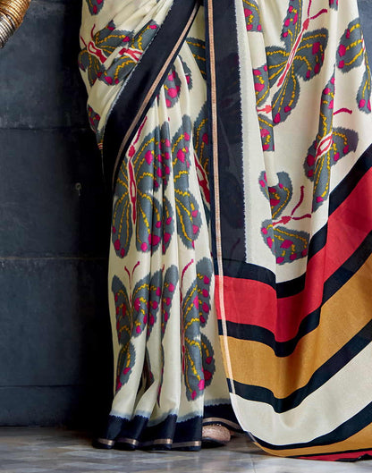 Cream Silk Printed Saree