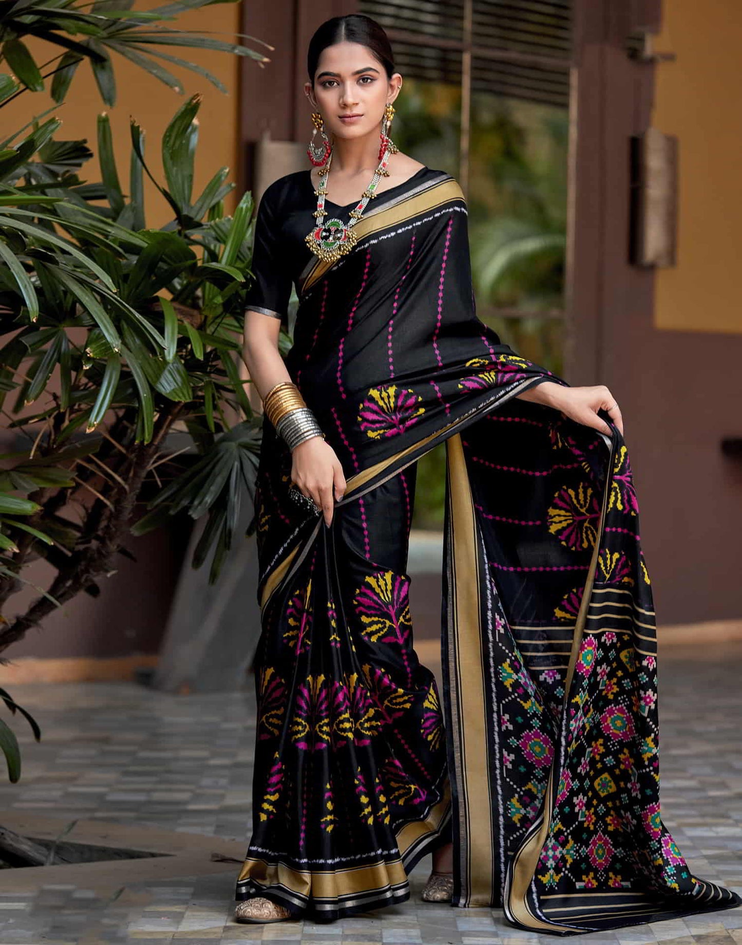 Black Silk Printed Saree