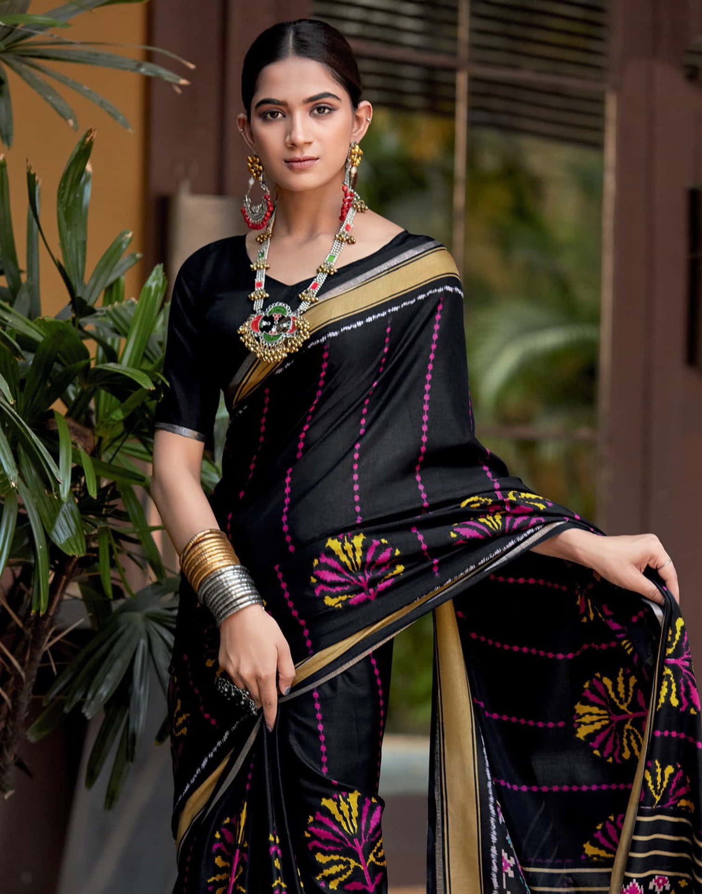 Black Silk Printed Saree