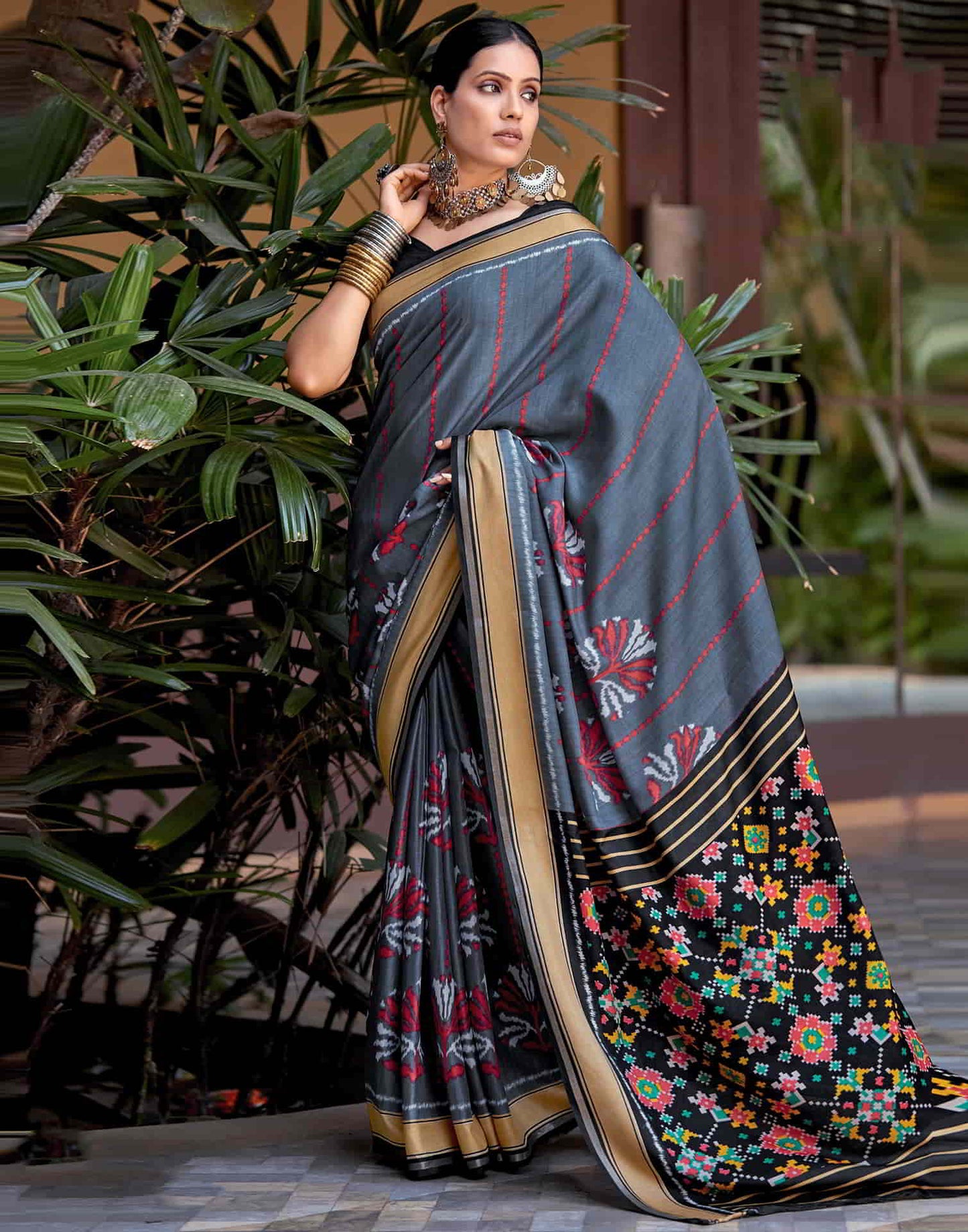 Grey Silk Printed Saree