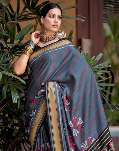 Grey Silk Printed Saree