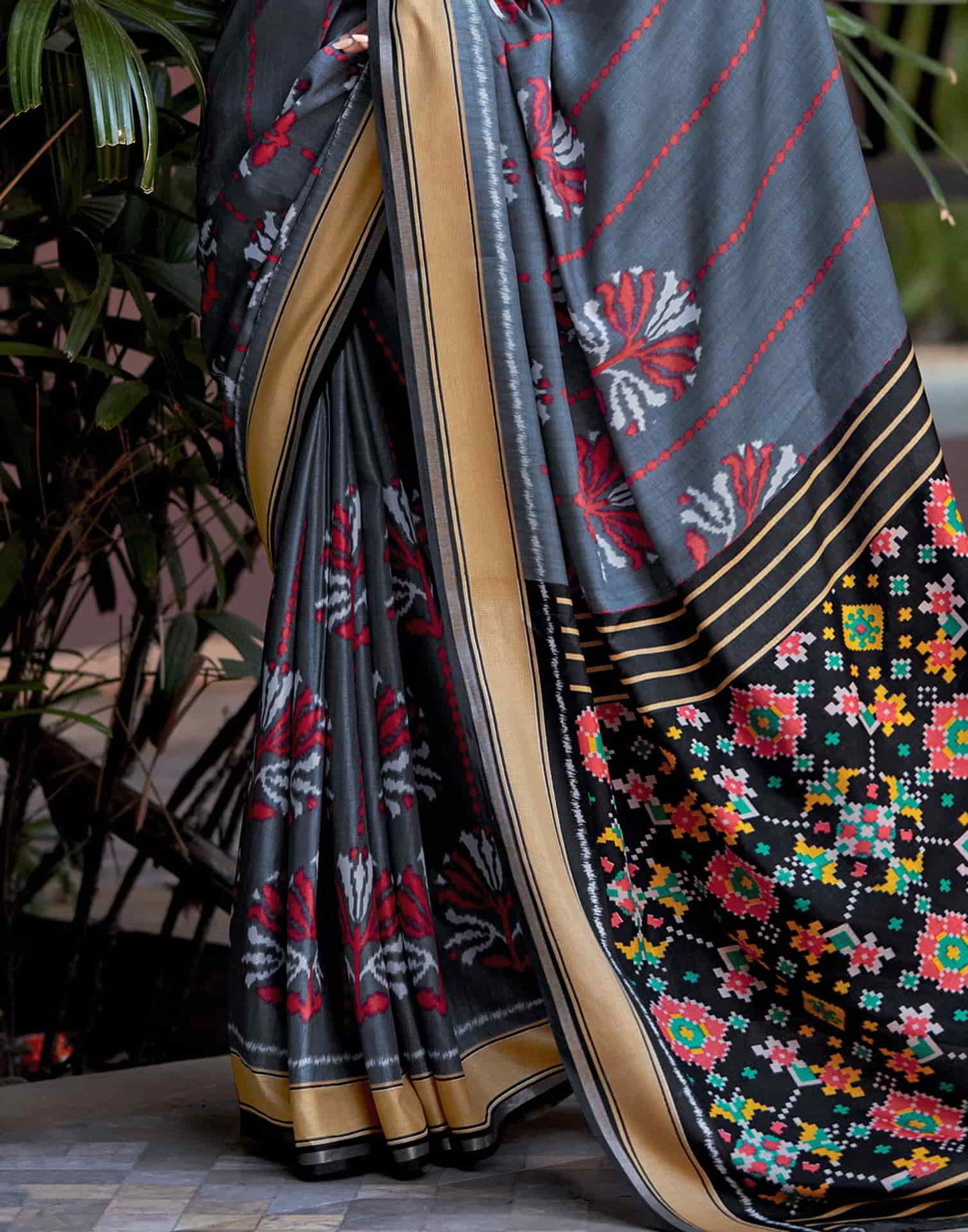Grey Silk Printed Saree