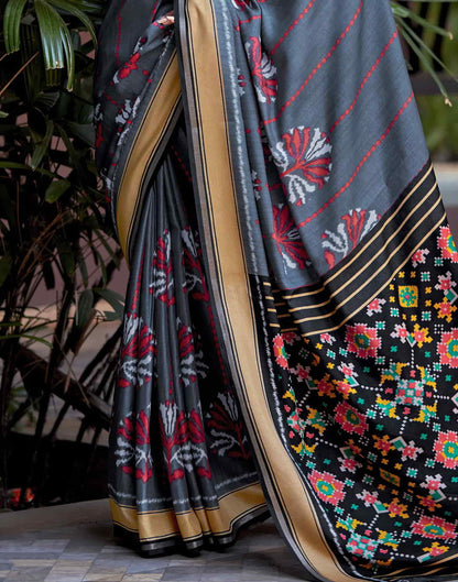 Grey Silk Printed Saree