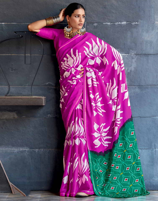 Magenta Silk Printed Saree