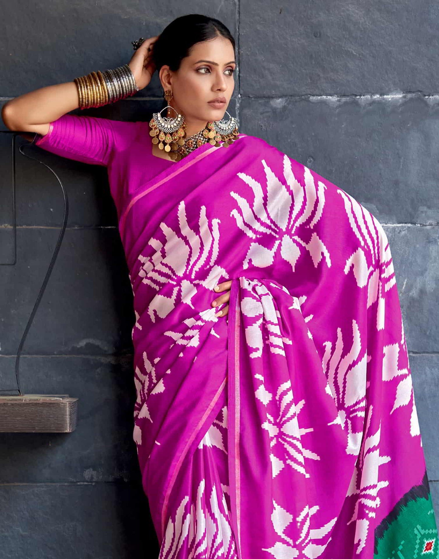 Magenta Silk Printed Saree