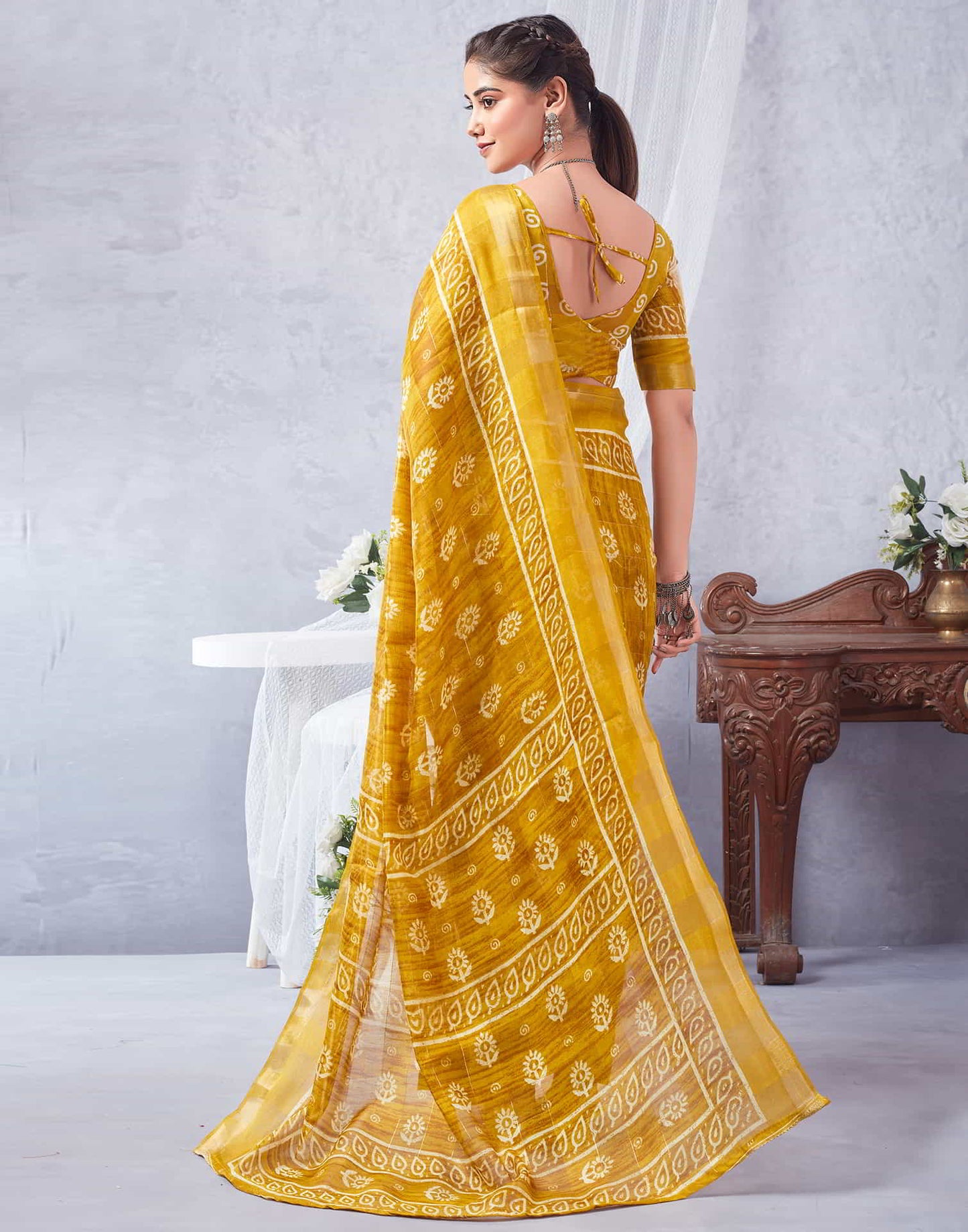 Yellow Printed Cotton Saree