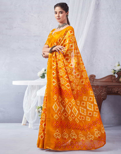 Yellow Printed Cotton Geometric Saree