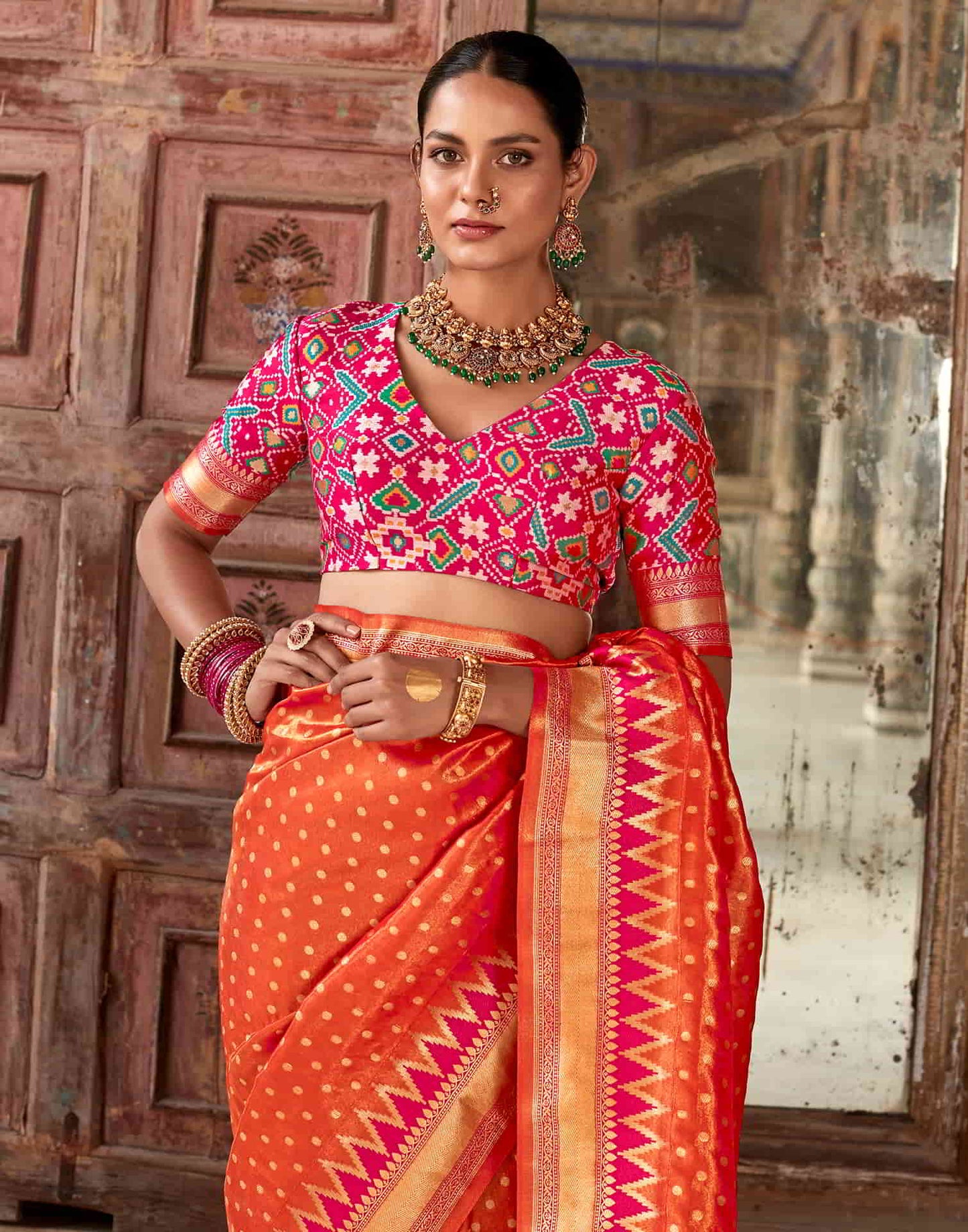 Orange Silk Woven Saree