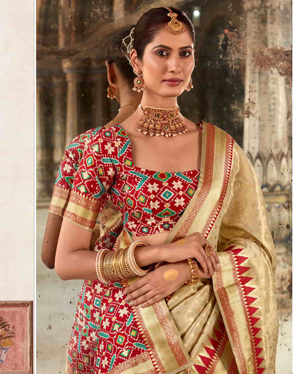 Beige Silk Woven Saree