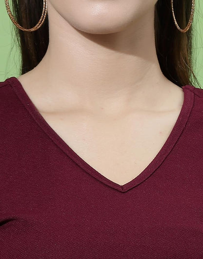 Maroon Puff Sleeve With Strap Top | Sudathi