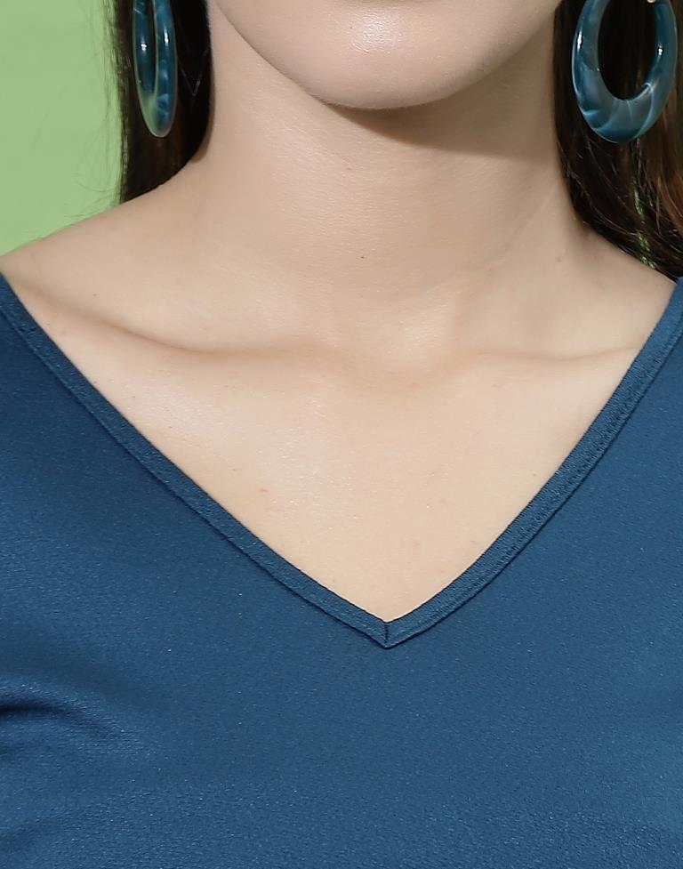 Teal Blue Puff Sleeve With Strap Top | Sudathi