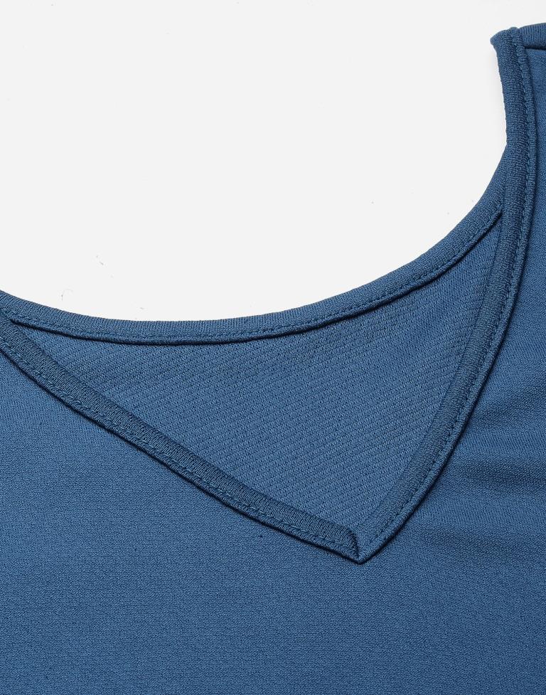 Teal Blue Puff Sleeve With Strap Top | Sudathi