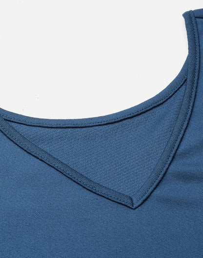 Teal Blue Puff Sleeve With Strap Top | Sudathi