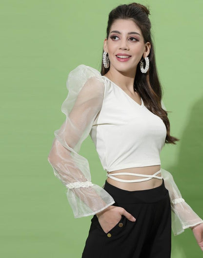 White Puff Sleeve With Strap Top | Sudathi