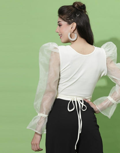 White Puff Sleeve With Strap Top | Sudathi