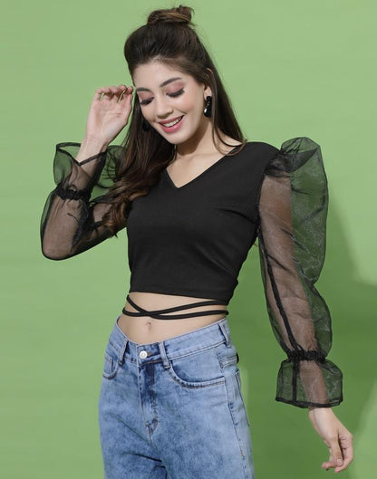 Black Puff Sleeve Top | Leemboodi