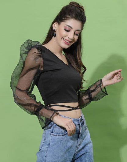 Black Puff Sleeve Top | Leemboodi