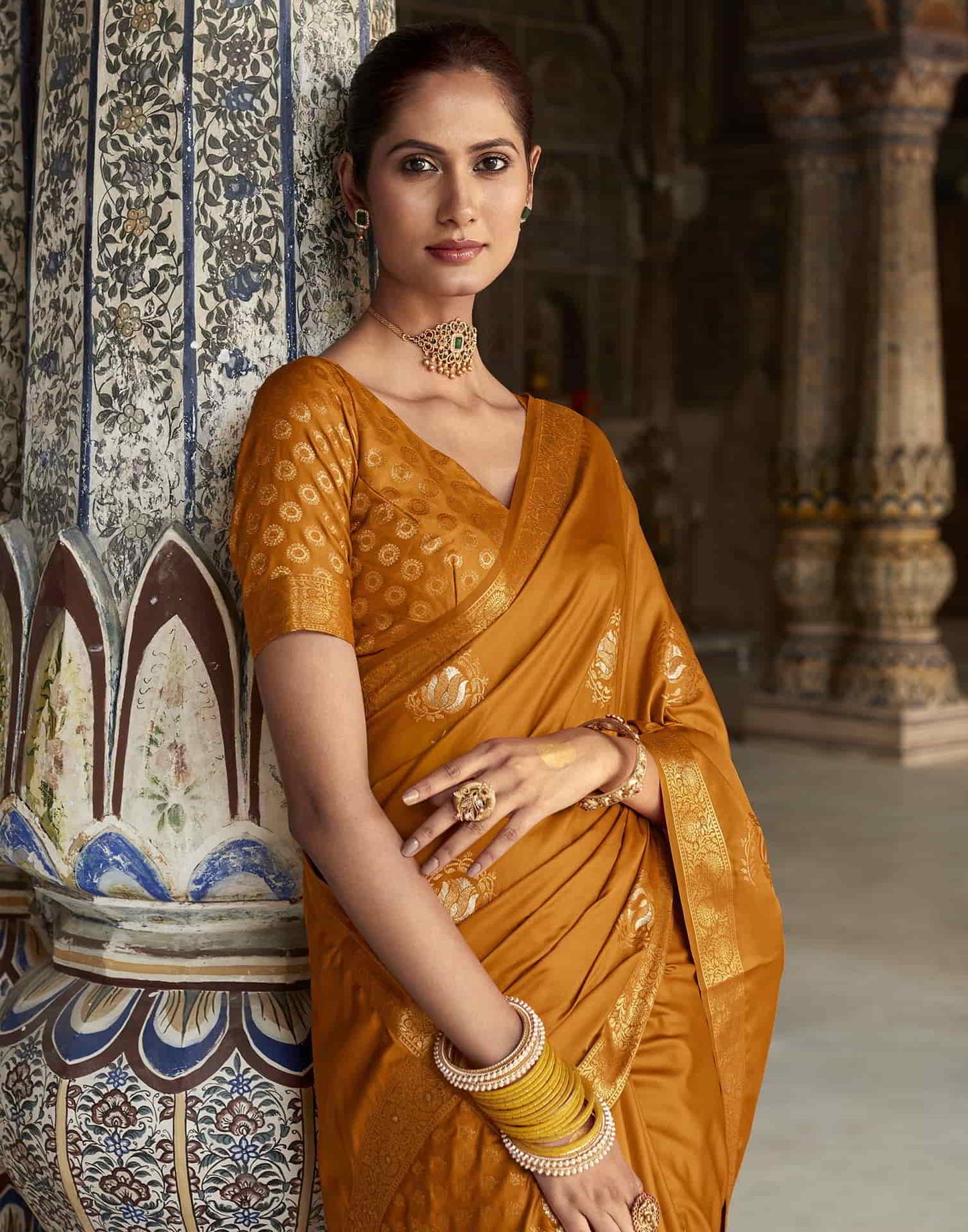 Yellow Silk Plain Saree