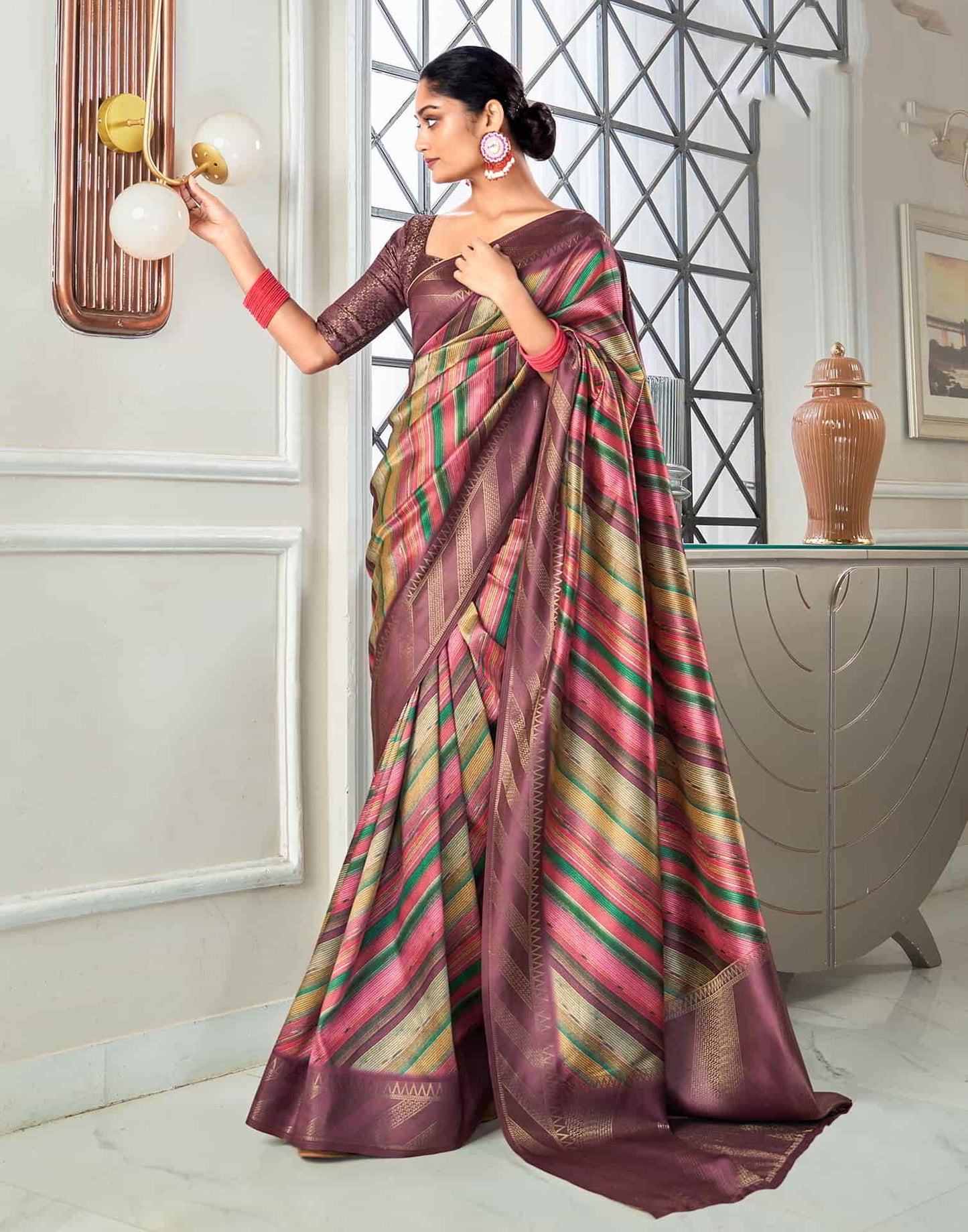 Wine Silk Printed Saree