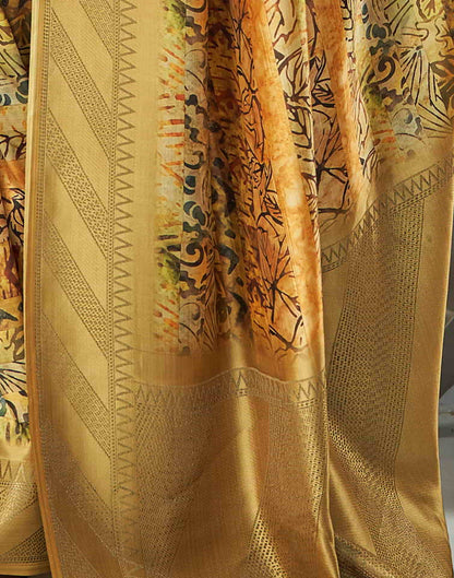 Yellow Silk Printed Saree