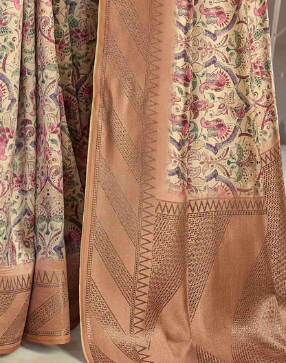 Beige Silk Printed Saree