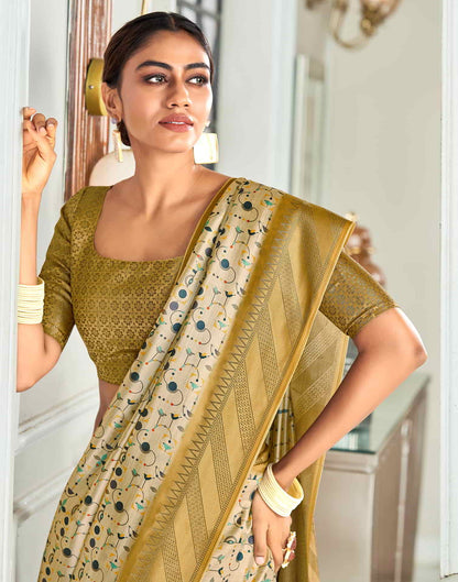 Beige Silk Printed Saree