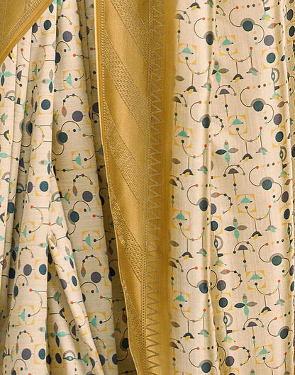 Beige Silk Printed Saree