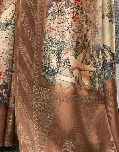 Beige Silk Printed Saree