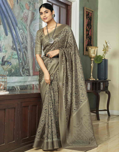 Beige Silk Printed Saree