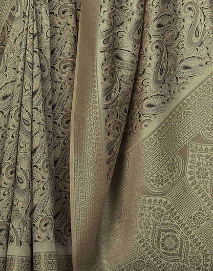 Beige Silk Printed Saree