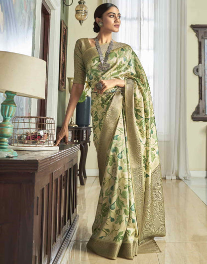 Cream Silk Printed Saree