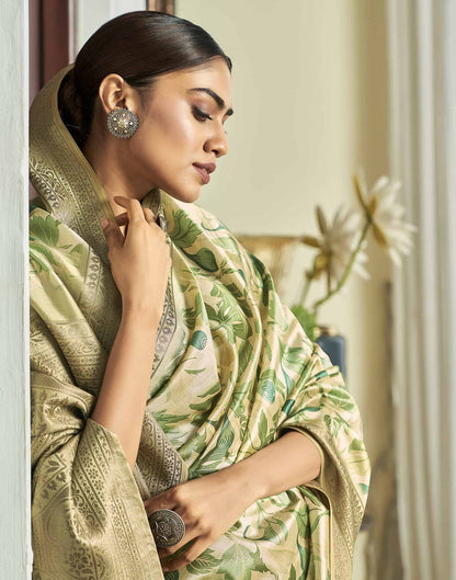 Cream Silk Printed Saree