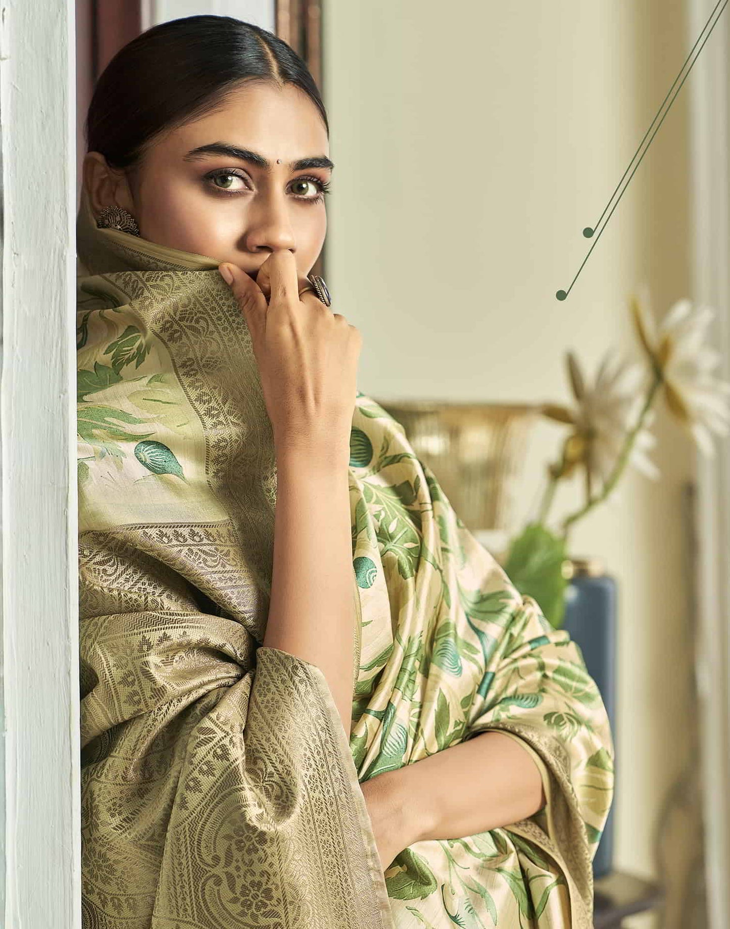 Cream Silk Printed Saree