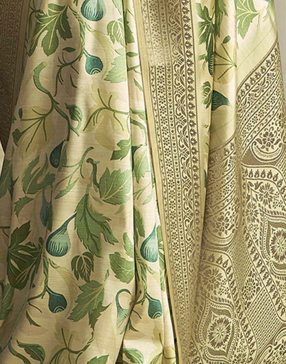 Cream Silk Printed Saree
