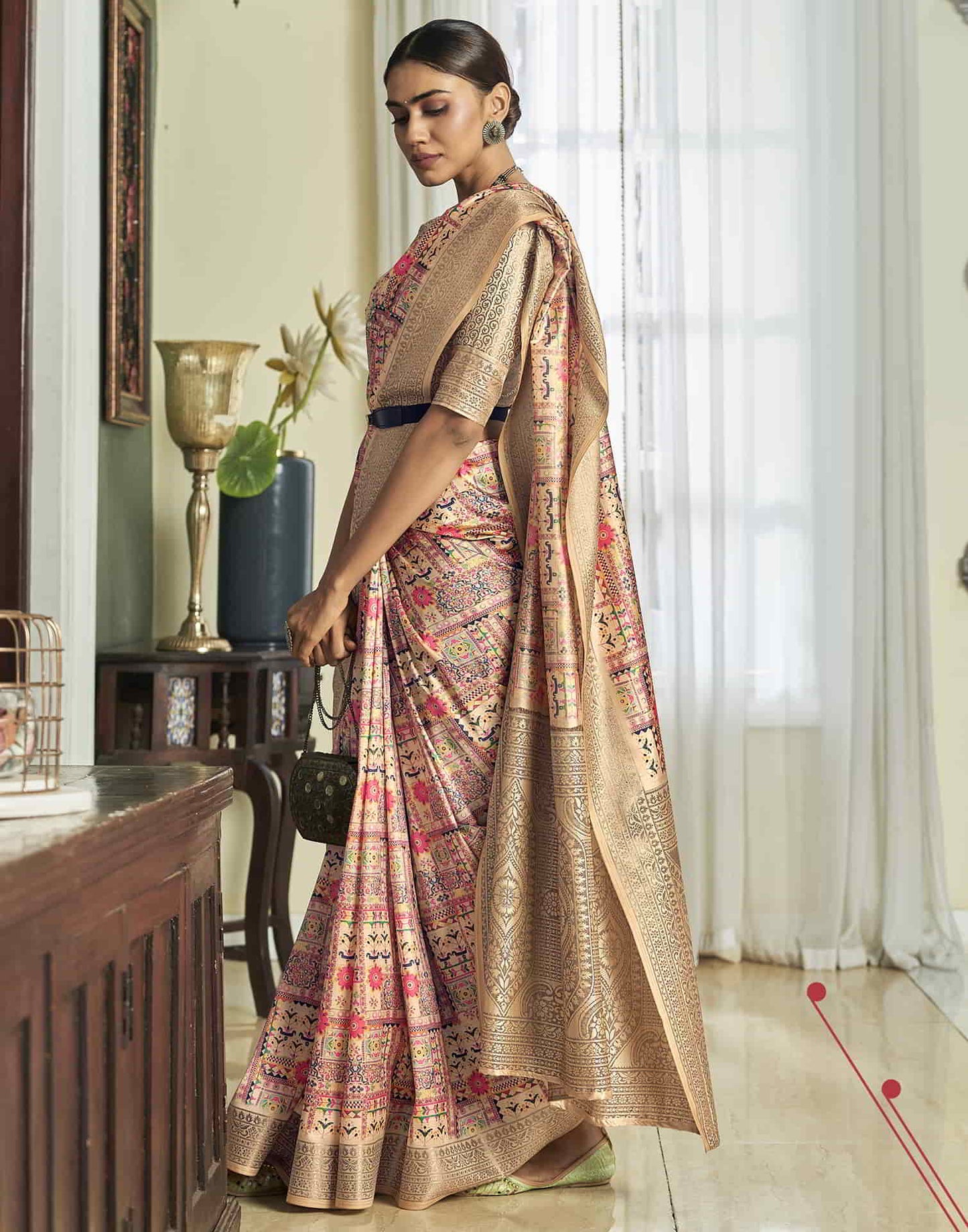 Cream Silk Printed Saree